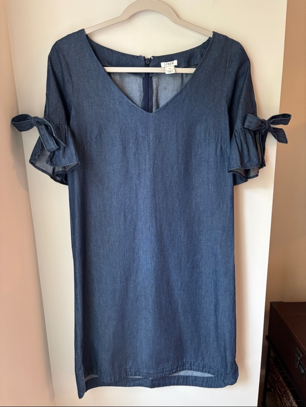 J. Crew Chambray V-Neck Tie-Sleeve Mini Dress - Blue